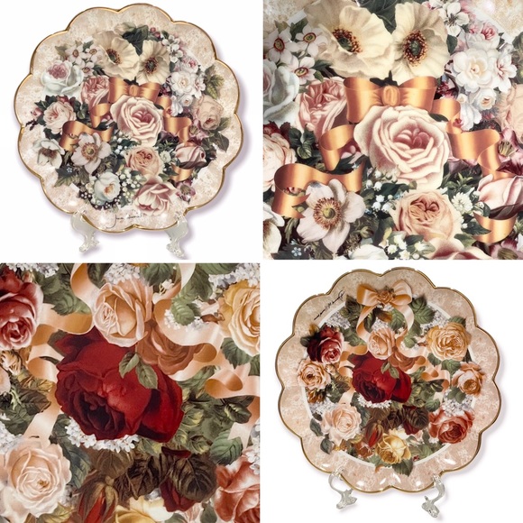 Franklin Mint Set of 2 Plates Porcelain 24 Kt Gold Trim Bouquet Limit Edition - Picture 1 of 9